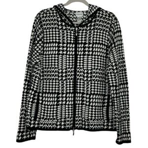 Chicos Houndstooth Zip Front Hoodie, (Chicos Size 3)
